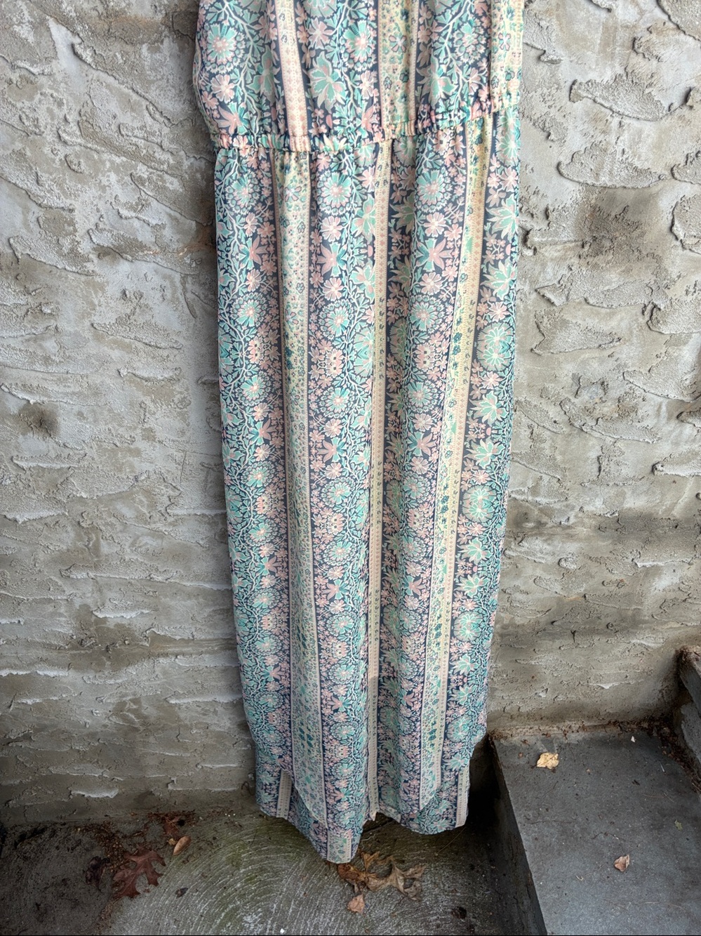 Fairy Core American Eagle Floral Boho Maxi Dress Mint Blush Handkerchief Sz M - Picture 5 of 12